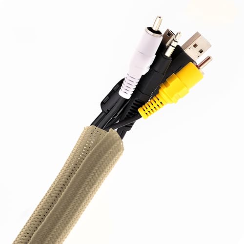 Pixio 10FT Tubing Cable Sleeve – Beige 1/2 inch Flexible Cable Management Sleeve for PC, Gaming, TV & Office, Wire Organizer for Desk Cable Cleanup - color: Beige