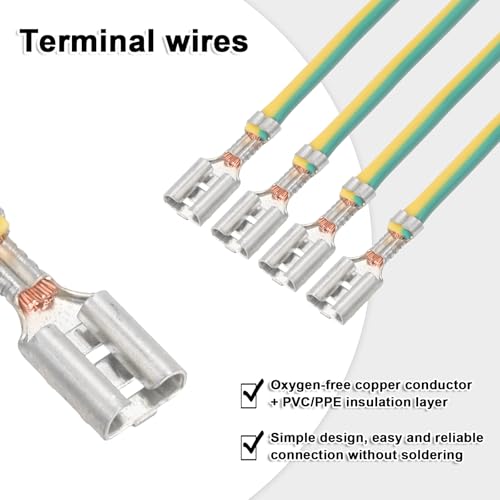 MECCANIXITY 30Pcs 4.8mm Female Spade Crimp Terminal with 20cm Wires - color: Yellow/Green, size: 4.8mm, 20cm L