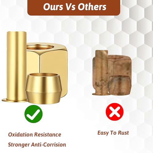 Compression Fittings, 1/4 Compression Fitting Brass Assortment Kit Include Sleeve Ferrule, Nut Used to Connect Lines for Air Water Fuel Oil and Inert Gases