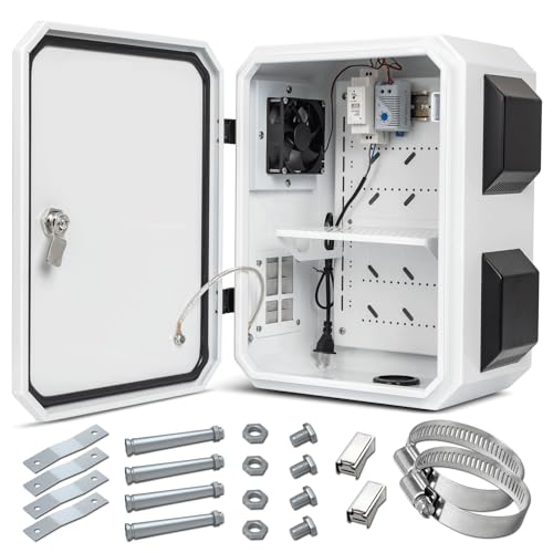 Outdoor Electrical Box with Thermostat and Fan, Cold-Rolled Steel Plate, Aluminum Alloy Back Beam, One-Piece Ventilation Design, IP65 Waterproof, Wall/Pole Mounted. (15.7" x 11.8" x 7.9") - size: 15.7" x 11.8" x 7.9"