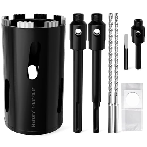 Diamond Core Drill Bit 4-1/2"(115mm) with Pilot Bit & Adapters (SDS Plus & Hex) – Upgraded Welded Segments, 8.6" Depth – for Concrete, Solid Brick, Hollow Brick, Masonry & More - size: (4-1/2"/115mm)