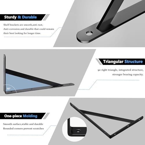 4 Pack L12 x H 8" Heavy Duty Shelf Brackets with Screws Open Floating Shelving Bracket L Brackets Black Metal Shelf Brackets for Shelves, Room, Pantry,Garage - size: L 12" x H 8" x W 1", style: 4 Pack-Black