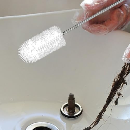 2pcs Flexible Long Drain Brush Set, Hose Pipe Stainless Steel Nylon Bristles Brushes with Dual Heads Tube Cleaner Brush for Kitchen, Sink, Drain Pipe, and Pipe Cleaning Tool - color: White