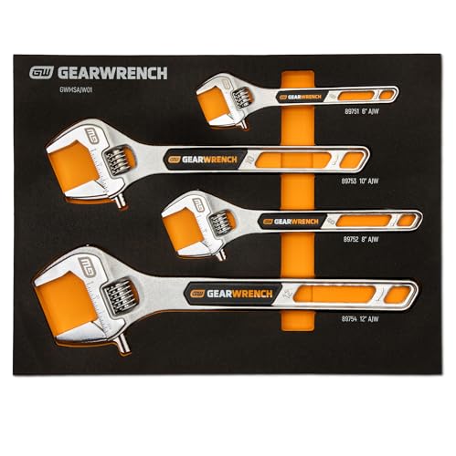 GEARWRENCH 4 Piece Adjustable Wrench Set with Foam Storage Tray | GWMSAJW01 - style: 4-Piece Kit with Foam Tray