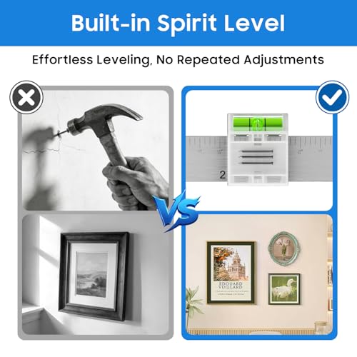 3-in-1 Picture Hanging Tool, Art Hanging System with Wall Alignment, Size Marking & Push-to-Nail Technology, Supports Up to 25 Inch Double Nailing