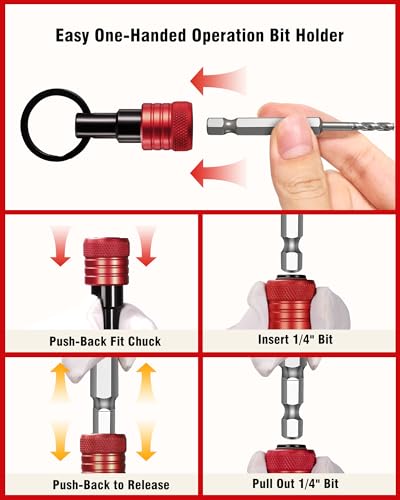 Katerk Bit Holder Keychain 12 Pcs, 1/4-Inch Hex Shank, Quick Release, Red - color: Red