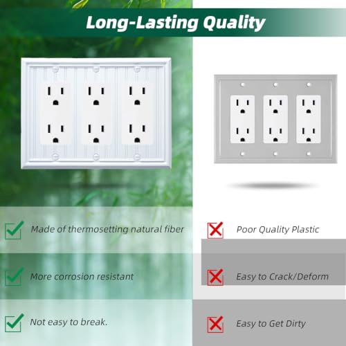 White Natural Material Triple Decorator Outlet Cover Wall Plate(1-Pack) - size: Triple Decorator
