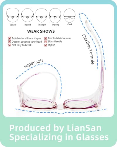 LianSan Safety Glasses Over Eyeglasses for Women - Anti-Fog Goggles Fit Over Eyewear for ANSI Z87.1 Certified - color: Shinny Purple/Clear