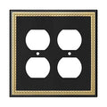 Pearled Frame Decorative Wall Plate Switch Plate Outlet Cover (Double Duplex, Black & Dark Golden) - style: Double Duplex