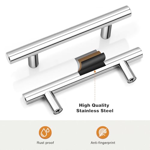 Probrico 5 Pack| 3.5 Inch Euro Bar Cabinet Pull Polished Chrome Modern Cabinet Hardware, T Bar Kitchen Cabinet Handles Dresser Pulls, 3-1/2" Hole Centers - color: Polished Chrome, size: hole center 3-1/2"