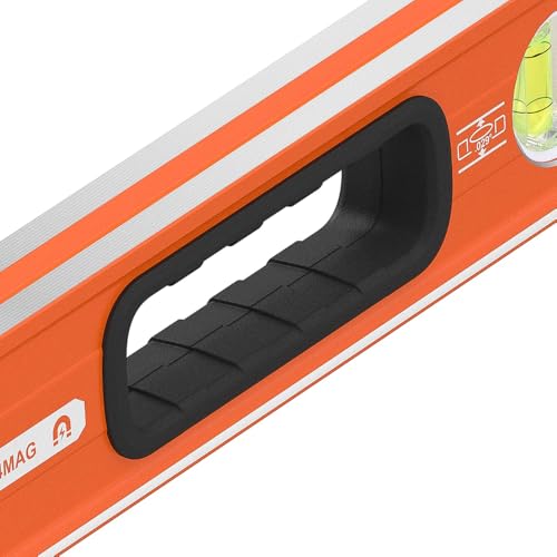 Klein Tools 93524MAG 24-Inch Box Level, Magnetic Box Beam Bubble Level, 3 Vials, High Visibility Orange, Aluminum Body, V-Groove and Magnet Track - size: 24-Inch Magnetic
