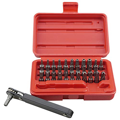 K401 Tamper-Proof Security Bit Set with Mini Ratchet Wrench, 1/4-Inch Drive, 34-Piece - size: Tamper-proof Hole