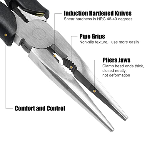 Long Needle Nose Pliers-6''&8'', with Wire Cutter, 2pcs - size: Two-6&8in