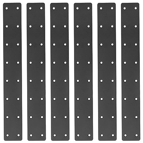 6 Pack 14-3/4" x 2" Black Flat Mending Plate, Metal Steel Long Bracket - size: 14-3/4" x 2"
