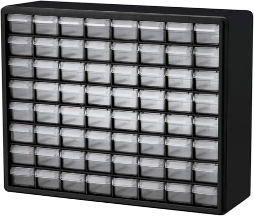 Akro-Mils 64-Drawer Plastic Storage Cabinet, 20" W x 6" D x 16" H, Black - color: Black, size: 64 Drawer, style: 1 Pack
