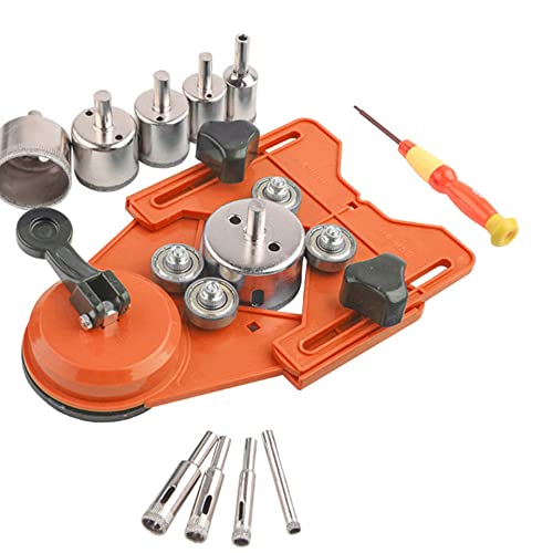 17Pcs Diamond Drill Bit Set, Including 15Pcs Diamond Bits 6-50mm, Adjustable Hole Saw Guide Jig Fixture for Glass, Porcelain, Ceramic, Marble, Tile, Granite