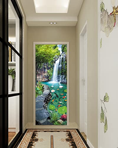 FLFK Door Decal Sticker - Waterfall,Peel and Stick Mural,Combined Size 36"x80",Split into 2 Pieces - color: Mt747, size: 36"x80"