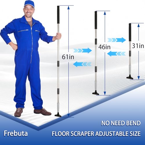 Floor Scraper Heavy Duty Long Handle,61in 4"Razor Blade Floor Scraper Adjustable with 10PCS Extra Metal Blades Paint Scraper for Cleaning Stickers Gum Glass Wall Tile Linoleum Stove Top