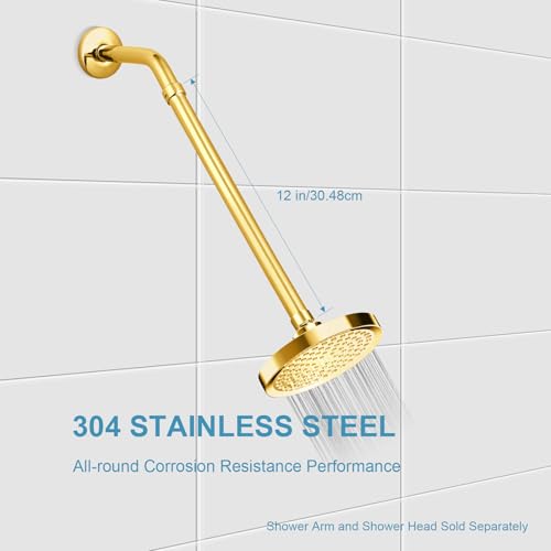 OFFO Shower Head Extension Arm, Shower Arm Extension Shower Head Extender Made of 304 Stainless Steel Shower Pipe Extension, Bright Gold 12 in - color: Bright Gold, style: 12 in