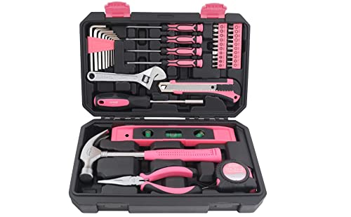 Apollo Tools 39 Piece General Household Tool Set, Pink DT9711P - color: Pink, size: 39-Piece (with Long Nose Pliers + Wrench)