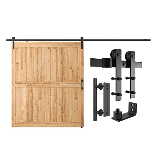 SMARTSTANDARD 12 FT Heavy Duty Sturdy Sliding Barn Door Hardware Kit, Black - size: 12 Feet