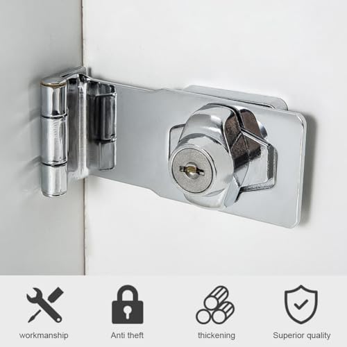 Keyed Hasp Locks,2.5 Inch 90 Degrees Knob Keyed Locking Hasp with 2 Pcs Keys for Small Doors Drawer and Cabinets Suitcase Furniture Hardware Door