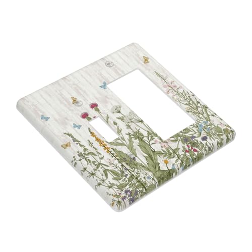 Vintage Floral Wildflower Butterfly Flower Wood Grain Outlet Covers 1 Toggle 1 Rocker Combination Decorative Wall Plate Electrical Switch Plates Light Switch Cover Plate for Farmhouse Living Room - color: Vintage Floral Wildflower Butterfly Flower Wood Gr