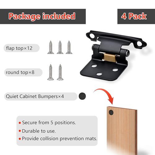 4 Pack 2 Pairs 1/2" Overlay Cabinet Door Hinges Matte Black Self Closing Kitchen Hinges Cupboard Variable Flush Hinge - color: 1/2" Overlay Matte Black, size: 4 Pack