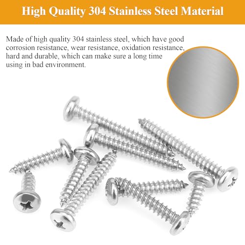 105 Pieces #10 x 1/2" 3/4" 1" 1-1/4" 1-1/2" Wood Screws Set, Phillips Pan Head #10 Self-Tapping Screws Assortment Kit, 304 Stainless Steel - size: #10, style: Phillips Pan Head