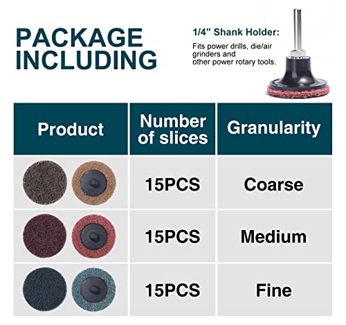 S SATC 46PCS Sanding Discs 2 Inch Quick Change Discs 1pcs 1/4'' Holder Surface Conditioning Discs Fine Medium Coarse for Die Grinder Surface Strip Grind Polish Burr Finish Rust Paint Removal - size: 2 Inch