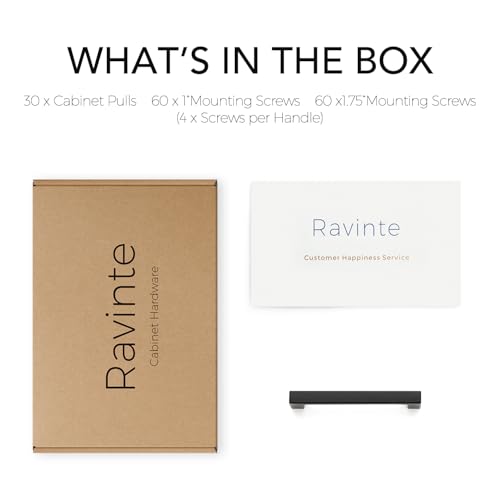 Ravinte Matte Black Square & Solid Cabinet Handles,3-1/2 Inch,30 Pack | Zinc Alloy, Flat Black Finish, Screws Included,Drawer Pulls, Cabinet Hardware for Kitchen & Drawer - size: 3-1/2 Inch Hole Center