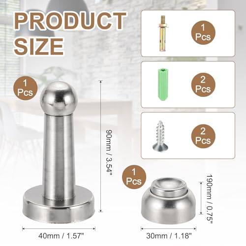 uxcell 3.5" Magnetic Door Stoppers, Wall Floor Mounted Magnetic Door Catch Holder, Stainless Steel Door Stops for Bedroom, Bathroom, Kitchen, Office, Silver - size: 3.5"