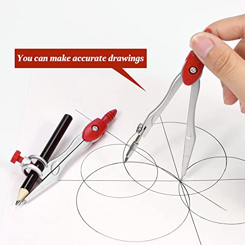 Unjoo Math Geometry Set 10 Pcs, Compass and Protractor for Students (Red - color: Red1