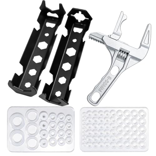 5PCS Plumbing Tools Set & Basin Wrench for Kitchen/Toilet tight spaces | Under Sink Wrench Faucet Tool with 80pcs Water Hose Gasket Washers