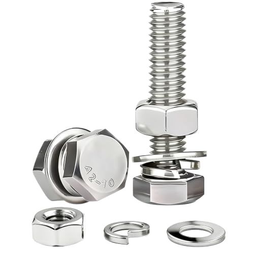 (5sets) 3/8-16x3 Hex Head Assorted Bolts, Nuts, Flat & Lock Washers, 304 Stainless Steel Hex Screws Nuts and Bolts Assortment Kit,Fully Threaded - size: 3/8-16x3