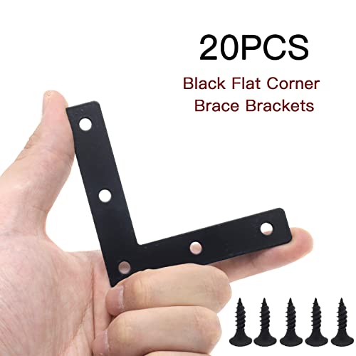 20-Pack Steel Flat Mending Plate Corner Brace 3.15x3.15in for Wood - size: Black 80x80 mm