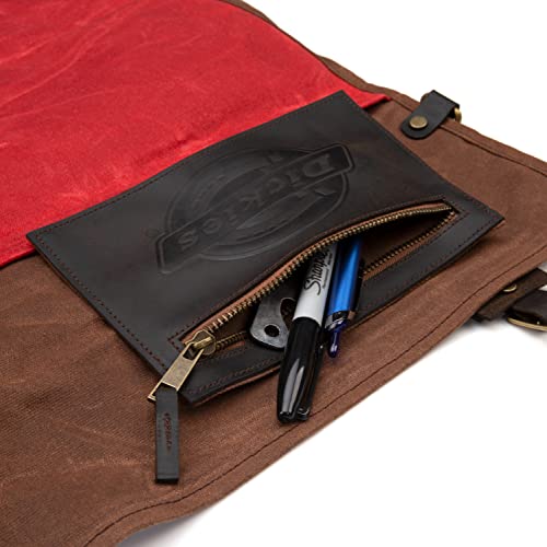 Dickies Chef Knife Roll Bag Portable Organizer and Cutlery Storage Roll, Waxed Canvas and Leather, Large - size: Large