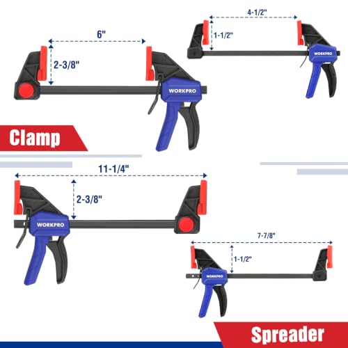 WORKPRO 4-Piece Mini Bar Clamp Set, 6"(2) & 4-1/2"(2) Wood Clamps, Blue - color: Blue, size: 4-Pack 4-1/2" and 6" Bar Clamps