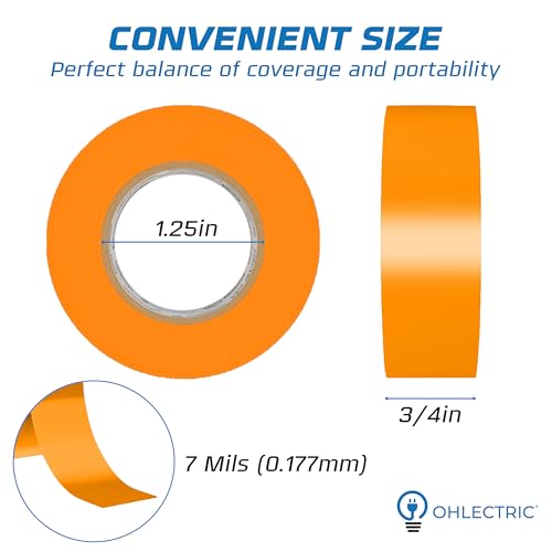 OHLECTRIC Professional Grade Vinyl Electrical Tape (10 Pack) Orange - 7 Mil Thick Flame-Retardant, Heat & Weather Resistant 3/4 Inch x 60 Feet | Ideal for Contractors & Electricians - size: 10 Roll, style: Orange