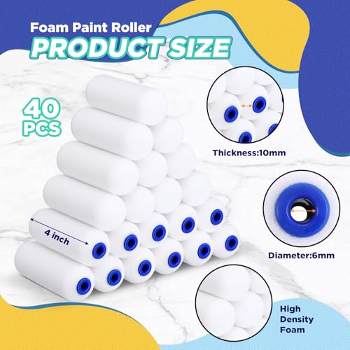 Nuenen 40 Pcs Mini Foam Paint Roller Covers, High Density for Walls, 4 Inch