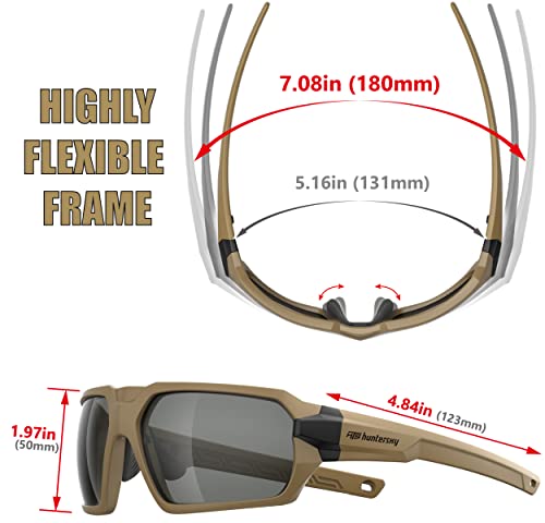 HTS HUNTERSKY Ballistic Tactical ANSI Z87.1+ Impact Protection Anti Fog Shooting Glasses Military Grade Airsoft Range - color: Khaki Gray