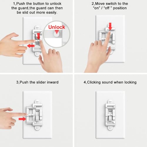 Light Switch Guard 4PK, Child Proof Toggle Cover, Keeps Lights ON/Off - color: White
