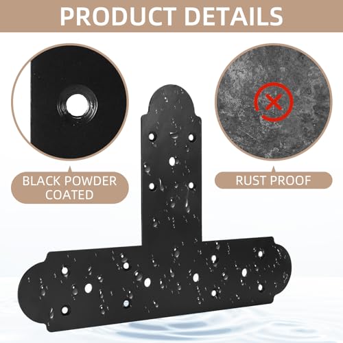 Black T Bracket, 2 pcs 13.5"x 2.9" T Shape Steel Flat Bracket Mending Plate 3mm Thickness for Wood, T Joining Brackets Connecting Brackets with Screws for Repair Wood Furniture - style: 3.5" Wide T Plate Bracket