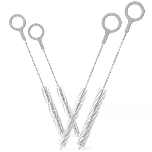 Buenalife Heavy Duty Cleaning Brushes Set of 4 - Extra Long Straw Cleaners for Metal and Plastic Reusable Drinking Straws, to Clean Small Spaces, Sippy Cups, Water Bottles - Sturdy Hard Brush Bristles - color: Gray