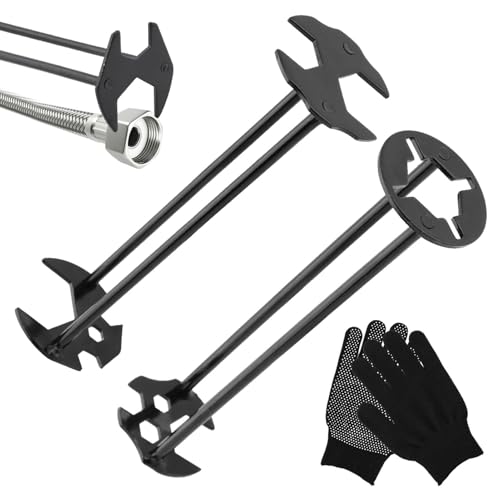 2Pcs Multifunctional Basin Wrench Set,7Sizes Faucet Wrench with Gloves,Universal Under Sink Plumbers Tool,Two-Shaft Design Four-Jaw Hex Faucet tool for Kitchen & Bathroom(Black)