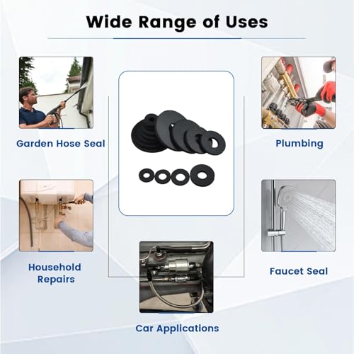 160 Pcs Flat Rubber Washers Assortment Kit, 10/10.5/12/16/18/20/25/30mm