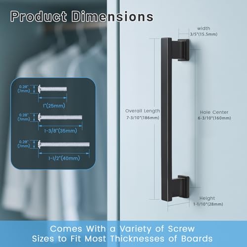 KNOBWELL 6 Pack Matte Black Solid Cabinet Pulls 6-3/10 Inch(160mm) Hole Center Kitchen Cabinet Handles,Cabinet Hardware for Cupboard Drawer Pulls - color: Matte Black, size: Hole Center：6-3/10 inch（160mm）