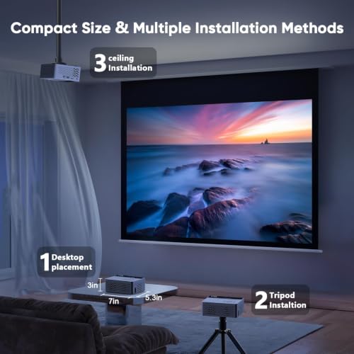 TMY 1080P Mini Portable Projector, 2-way Bluetooth, with 80in Screen