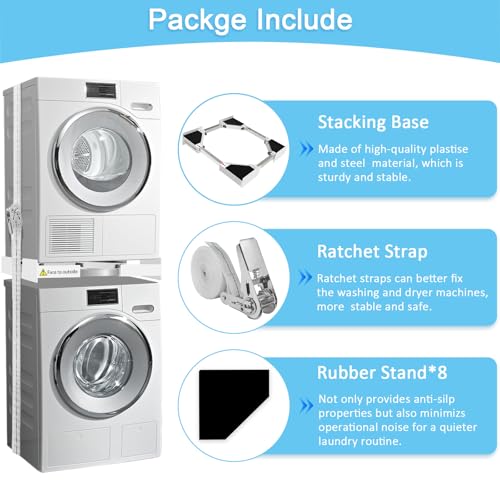 Washer Dryer Stacking Kit - Universal Stacking Kit for Washer and Dryer | Adjustable 29"/28"/27"/26"/25"/24" Washer and Dryer Stacking Kit with Ratchet Strap for Laundry Room - Space-Saving - style: Thickened Universal Stacking Kit