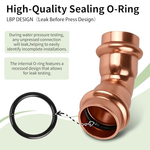 1/2 Inch Copper Press Elbow – 45° PxP Plumbing Fitting, Lead-Free Copper/Brass, 1/2'' Press Fittings, Compatible with Copper Pipe, Potable Water, Press Fitting Connector – 10 Pack - size: 1/2"-45 degree press elbow-10P